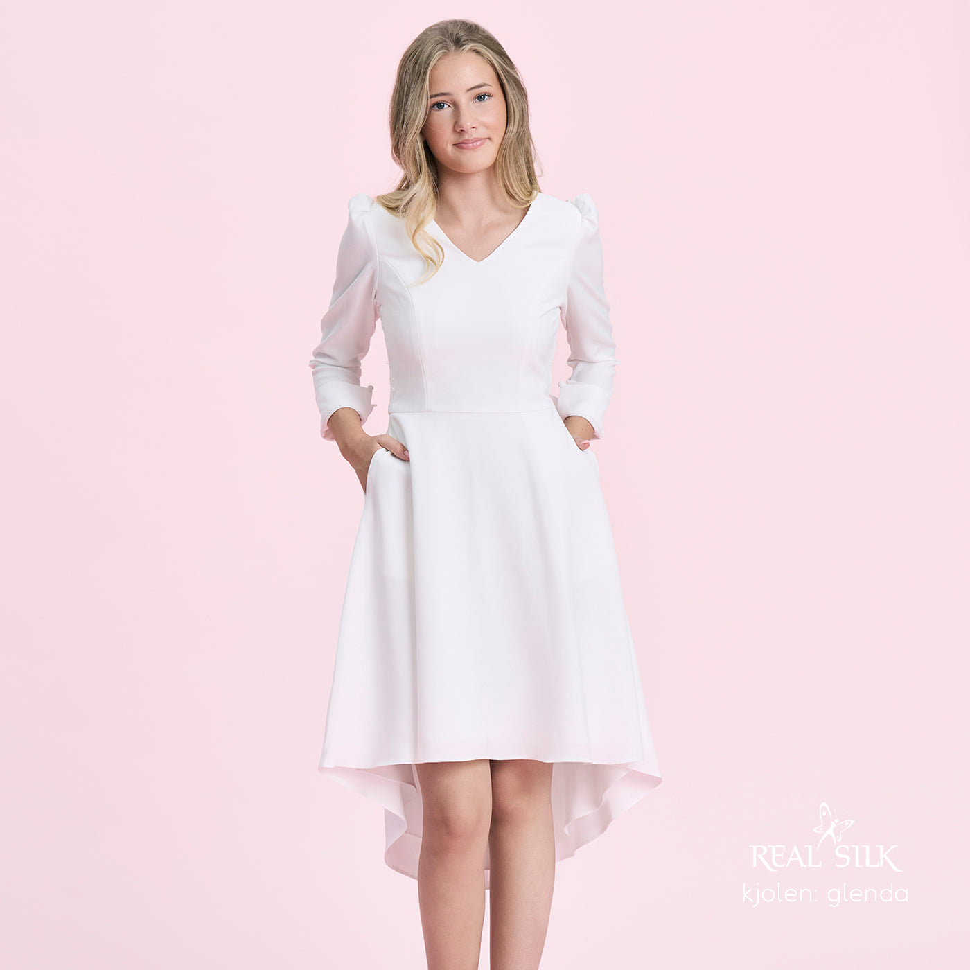Konfirmationskjole Glenda med lommer og V-neck