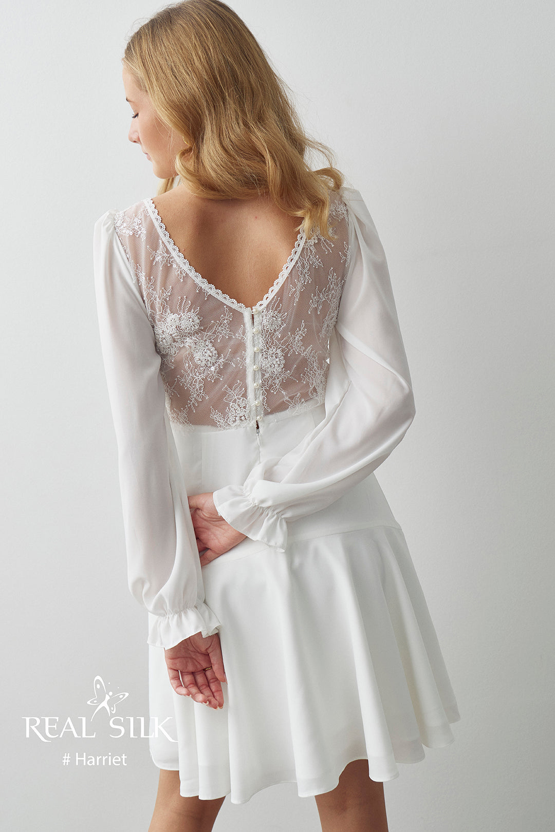 Konfirmationskjole 2027 Harriet | Chiffon & Blonderyg | Real Silk
