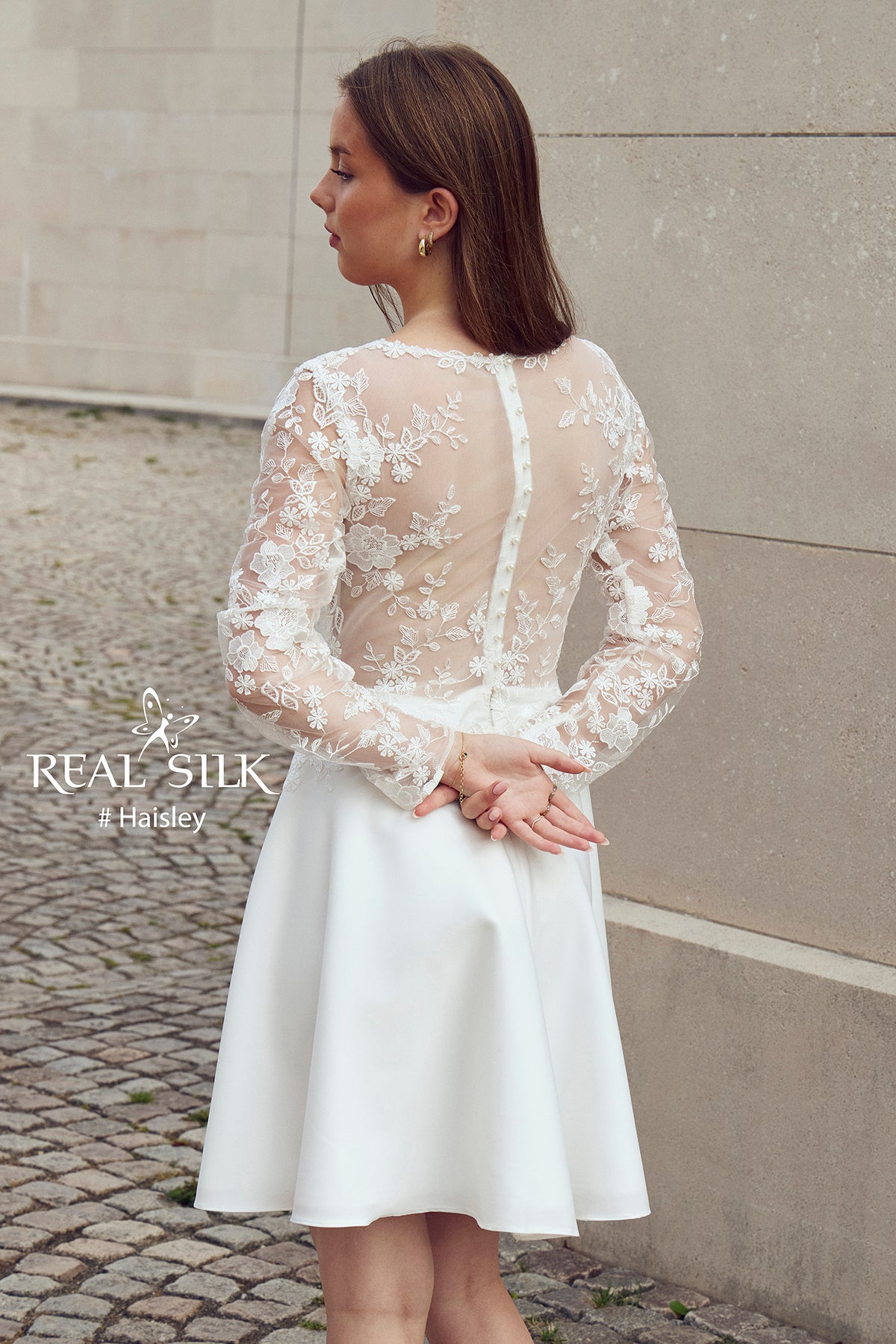 Konfirmationskjole 2027 Haisley | Blonde med Tyl eller Glat Skørt | Real Silk
