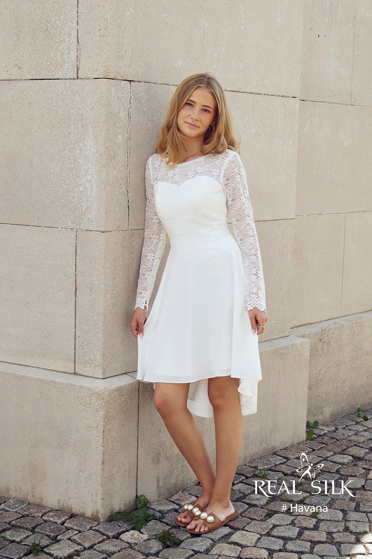 Konfirmationskjole 2027 Havana | Stretch-blonde & Chiffon | Real Silk