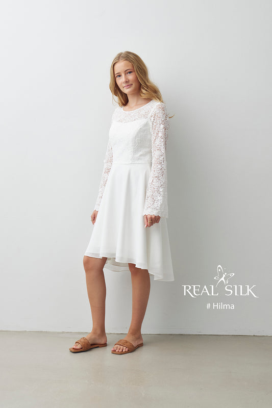 Konfirmationskjole 2027 Hilma | Blonde & High-Low Skørt | Real Silk